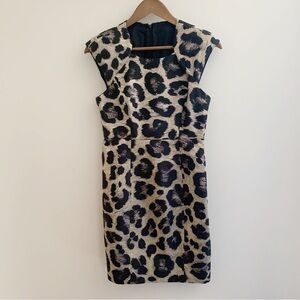 Tibi Dress Animal Print Sheath Metallic